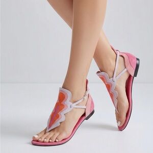 HERMES Chevre Velours Garden Sandals Multicolor Rose Vinicunca